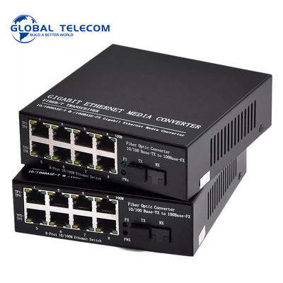 100M Fiber Media Converter Single Mode 1 Fiber Port 8 RJ45 Port 25KM